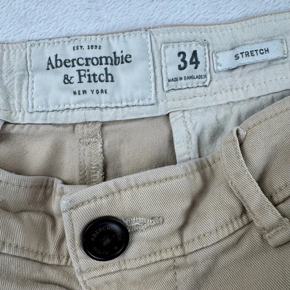 Abercrombie & Fitch Chino Shorts Mens 34 Tan Khaki Stretch Twill 7 Inch Inseam